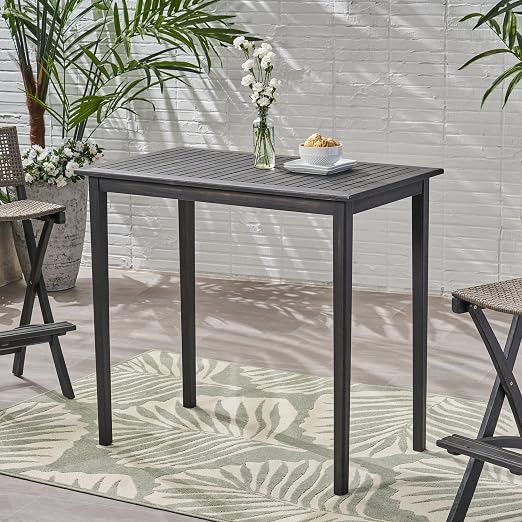 Christopher Knight Home Teresa Outdoor Minimalist Acacia Wood Rectangle Bar Table Dark Gray