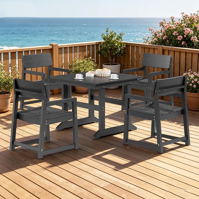 JAMFLY 5 Piece Outdoor Dining Set, All Weather Patio Table and Chairs for Backyard Garden Deck Lawn Pool, Sturdy All Weather Outdoor Furniture Set, Black