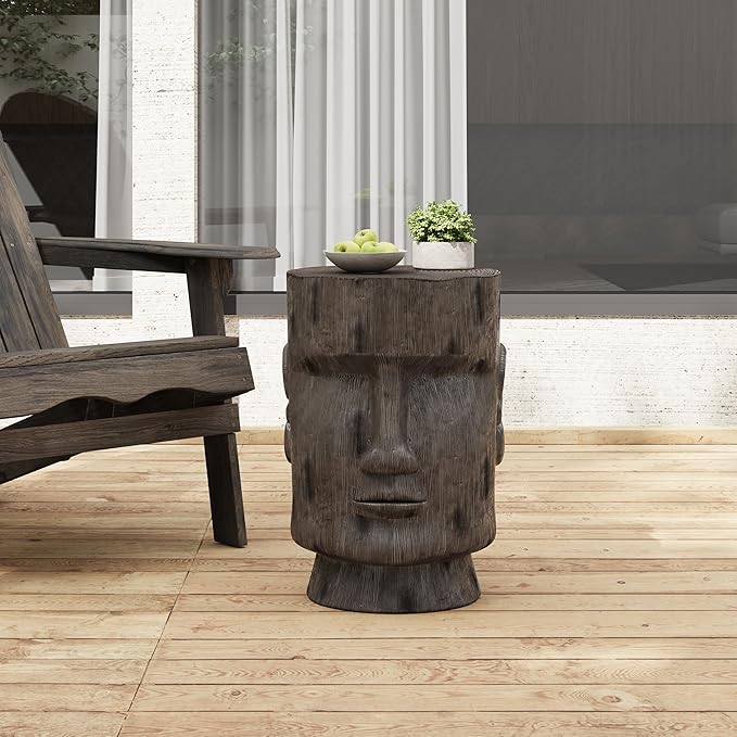 14.1" Side Table,Easter Island Moai Statue Pedestal End Table Stool | For Home Patio Deck Sunroom Garden Balcony Yard Lawn,Light Grey