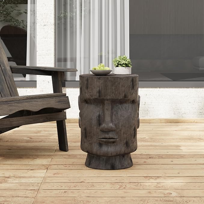 Merax 20" H Outdoor Side Table, Easter Island Moai Statue Pedestal End Table Stool for Home Patio Deck Sunroom Garden Balcony Yard Lawn, Light Grey