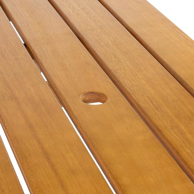 JONATHAN Y Shoreham 59" Eucalyptus Wood Outdoor Picnic Table with Benches for Patio, Rectangular Dining Set with 2" Umbrella Hole, Heavy Duty 700 lbs Capacity, Teak Brown BNH200A