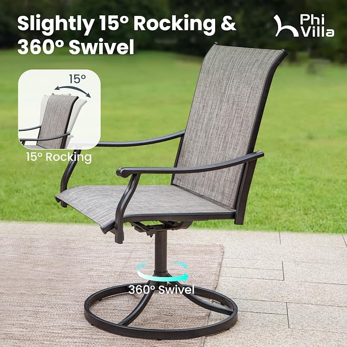 PHI VILLA 5 pcs Patio Dining Set,Outdoor Swivel Dining Chairs 4 and Metal Dining Table,Quick-Dry Textilene Fabric and Sturdy Metal Frame,Outdoor Table and Chairs for Yard