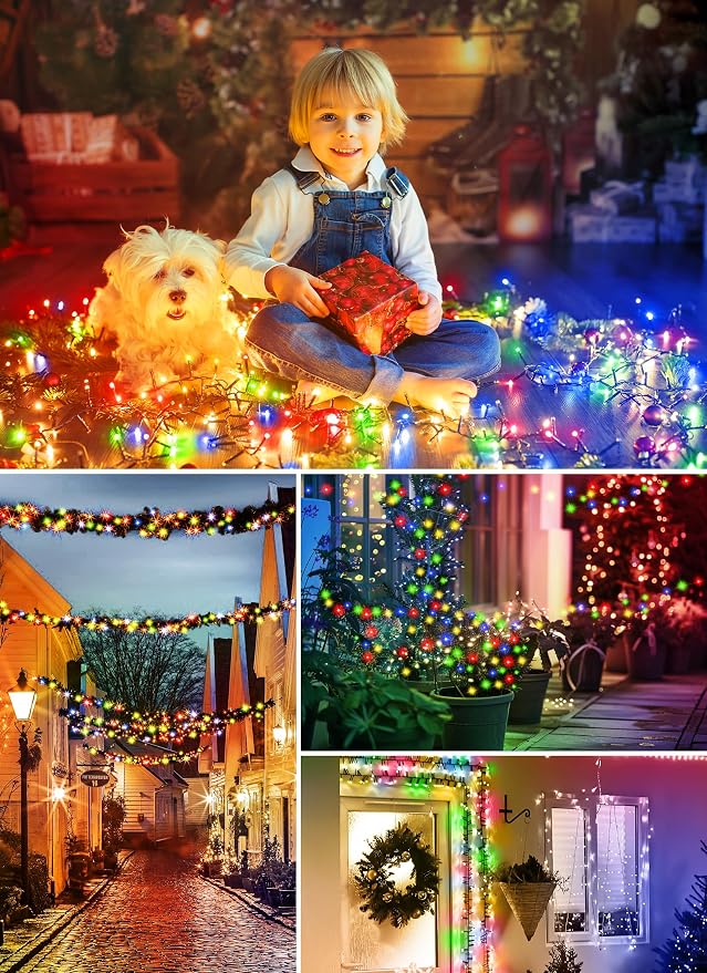 Minetom Solar String Lights Outdoor, 40FT 100 LED Christmas String Lights | Solar Christmas Lights Outdoor with 8 Lighting Modes, Waterproof Color Solar String Lights for Outside Tree Yard, Multicolor