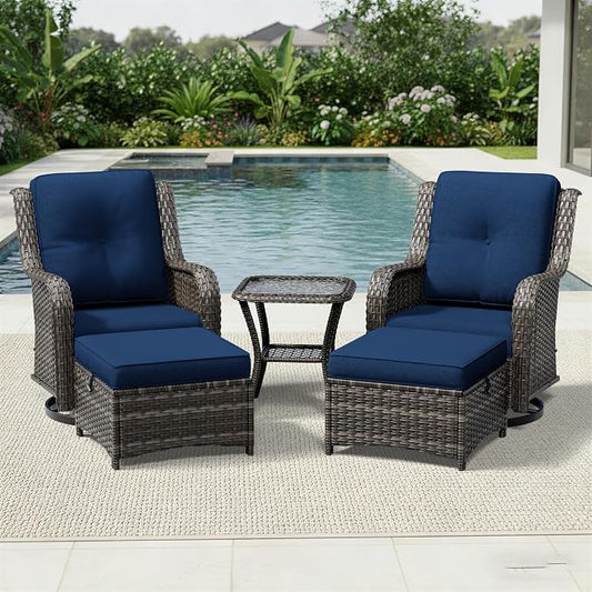 Joyside 5 Piece Wicker Patio Furniture Set, Outdoor Swivel Rocker Patio Chairs with High Back, Deep Seating, Wide Armrest, Thickened Cushions, Outdoor Furniture for Deck, Porch Use