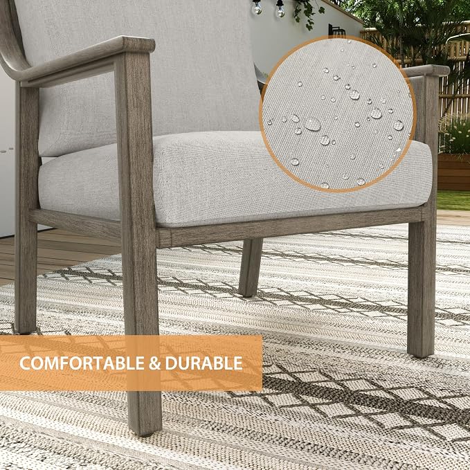 3-Piece Patio Conversation Set Aluminum for Outdoor Porch, Deck,(Grey) | All-Weather Aluminum Outdoor Conversation Set 1 Side Table and 2 Cushioned Armchairs rustproof