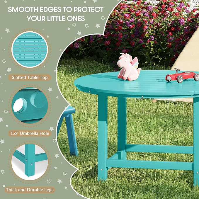 WestinTrends Malibu Kids Outdoor Patio Furniture HDPE 38" Wide Round Dining Table, Turquoise