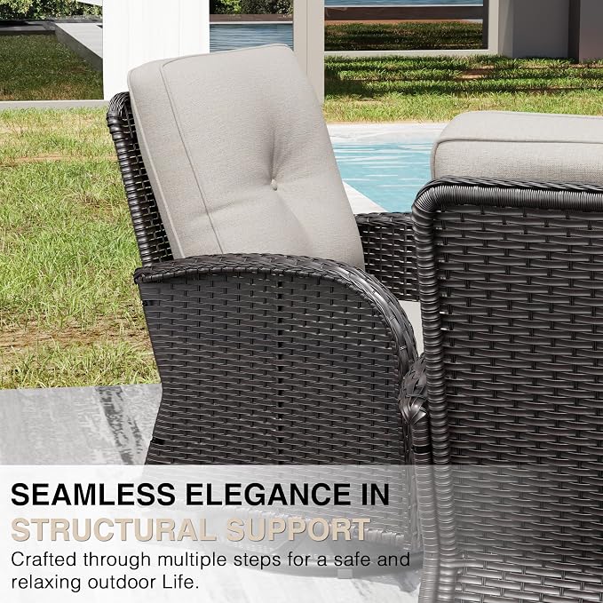 Joyside Wicker Patio Furniture Set, 5 Piece Outdoor Furniture Set with Thickened Cushions, High Back, Deep Seating, Wide Armrest, Outdoor Swivel Rocker Chairs for Porch, Deck