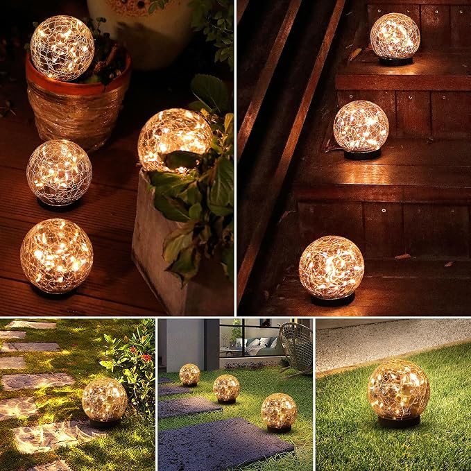 Solar Globe Lights Outdoor Waterproof-Solar Balls-Solar Garden Lights Orbs | Solar Globe Lights for Outside 6 Pack Cracked Glass Ball for Lawn Patio Yard Backyard Decorations