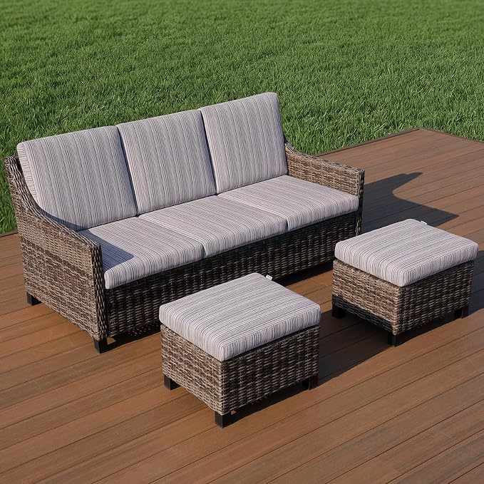 Wicker Patio Conversation Set, Outdoor Patio Furniture Set with Deep Seating, Wide Armrests & Thick Cushions, All-Weather Outdoor Furniture Set for Patio, Porch, Deck & Backyard