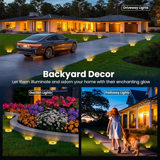 SOLPEX Solar Ground Lights Outdoor, Pathway Lights 20 Pack Warm White | IP65 Waterproof Landscape Lighting for Walkway, Driveway, Pathway, Garden, Backyard Decor- Transparent Lampshade