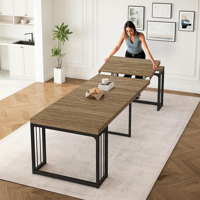 23.6" - 118" Extendable Dining Room Table, Modern Extra Long Folding Dining Tables for 2-10 People, Outdoor Patio Furniture Set, Adjustable Kitchen Dinner Table, Ancient Wood
