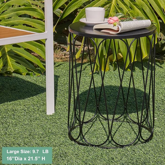Y&M Set of 3 Metal Round Patio Side Tables, Multifunctional Coffee Table End Table for Indoor & Outdoor Garden Stool Modern Design -Black