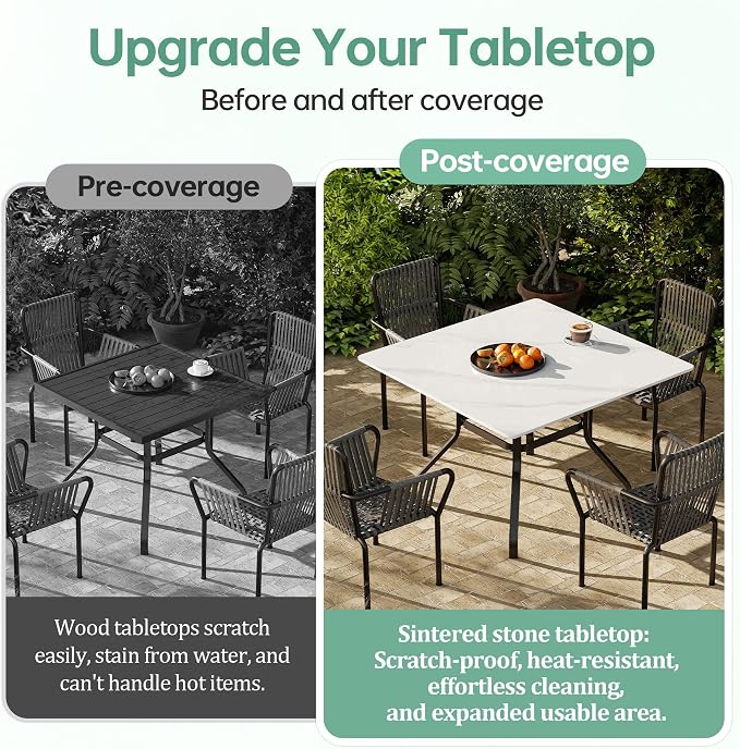 Square Table Top, 27.5” White Sintered Stone Tabletop, DIY Replacement & Cover Marble Desktop, Scratch & Wear Resistant, Suitable for Indoor & Outdoor