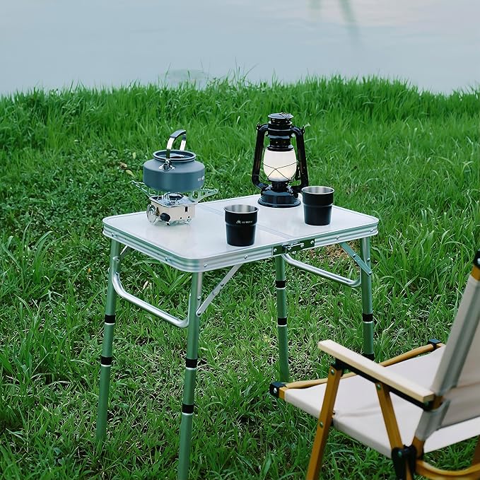 Yriuat Folding Camping Table 2ft Portable Picnic Table Adjustable Height Small Card Table Aluminum Foldable Lightweight with Carry Handle for Outdoor Indoor Hiking Camp BBQ Beach