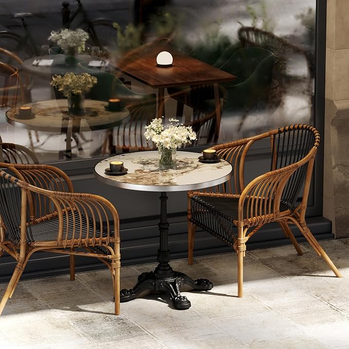 extrasleep 31.5" Bistro Table for Patio, Round Outdoor Dining Table with Cast Iron Style Pedestal Base, Tulip Table for 2-4 Person, Vintage Faux Marble Cafe Kitchen Table for Yard, Balcony, Garden