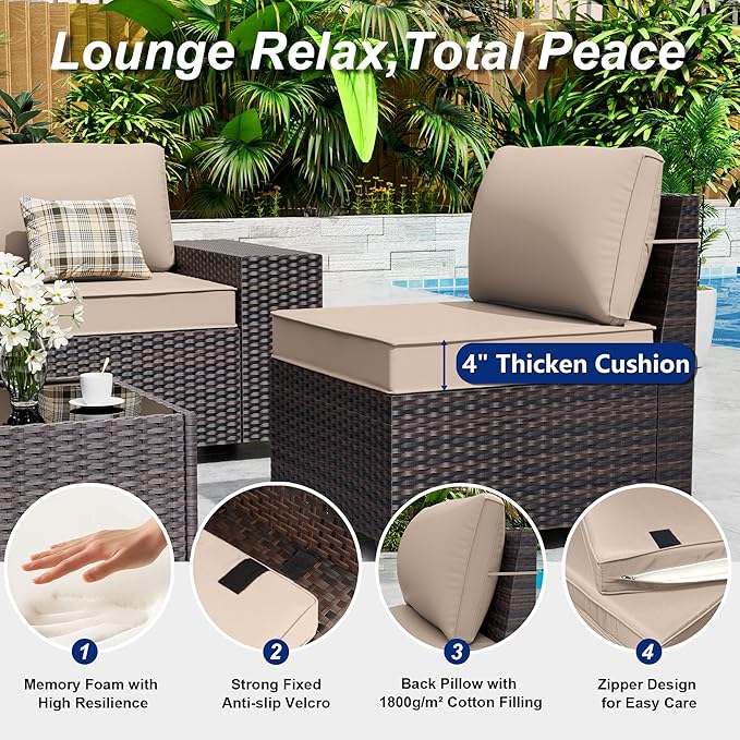 9 Pieces Patio Furniture Set with 2 Swivel Chairs Patio Furniture Outdoor Sectional Sofas Outdoor Patio Conversation Set - Brown