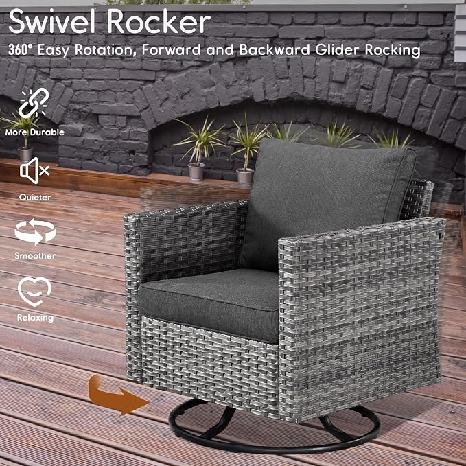 HOOOWOOO 11 Piece Patio Sectional Furniture Set with Fire Pit Table,Modern Wicker Outdoor Conversation Sofa Sets,Weather Resistant Modular L Shaped Outside Couch Swivel Chair Set(Black)