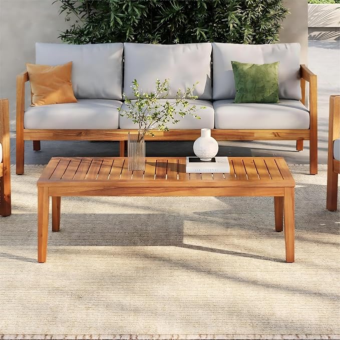 Christopher Knight Home Porco Outdoor Coffee Table for Patio Furniture Set, Weather Resistant Acacia Wood Accent Table, Rectangular Outdoor Table, Slat Panel Side Table for Yard Garden Porch, Teak