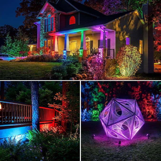 SUNVIE 3W RGBW LED Low Voltage Landscape Lighting Kit, Dusk to Dawn, 12 PCS | Color Changing Landscape Lights, IP65 Waterproof, Aluminum, All-in-One Landscape Lighting Kit, for Yard Garden Tree House