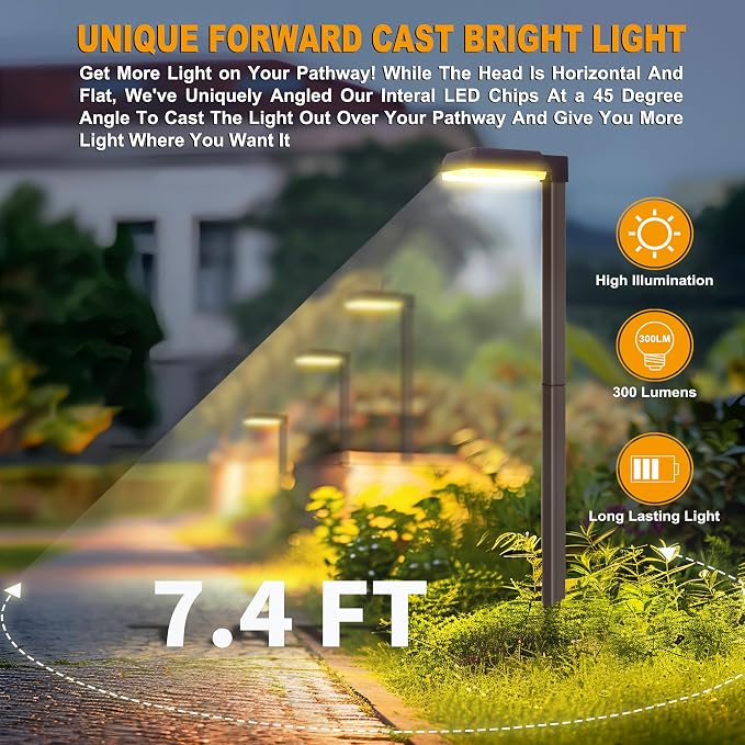 Bobcat Solar Pathway Lights Outdoor Super Bright 300 lumens with 2-in-1 Warm White and Daylight Color Modes, Solar LED Lights Outdoor Waterproof for Path, Sidewalk, Driveway or Walk Way Light(4 Pack)
