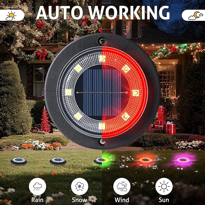 Solar Lights Outdoor Waterproof，Multi-Colored 12 Pack 2-in-1 Ground Lights | Solar Powered Lights Outdoor Disk Light Landscape Light for Deck Step Patio Yard Pathway Walkway Driveway Garden Christmas