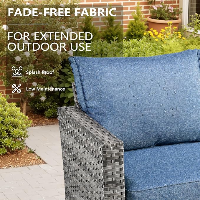 CAODOC 6 Pieces PE Wicker Patio Furniture Set, Outdoor Sectional Sofa with Swivel Chairs, Modern Rattan Conversation Set for Yard, Garden, Lawn, Deck, and Backyard