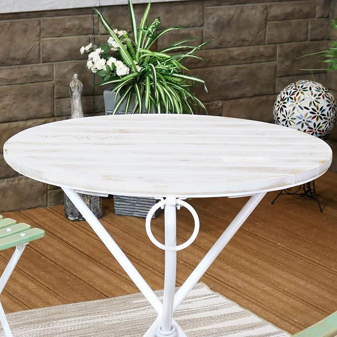 Sunnydaze French Country Wood Round Bistro Table - Portable White Folding Table for Indoor or Outdoor Use - 28" Round