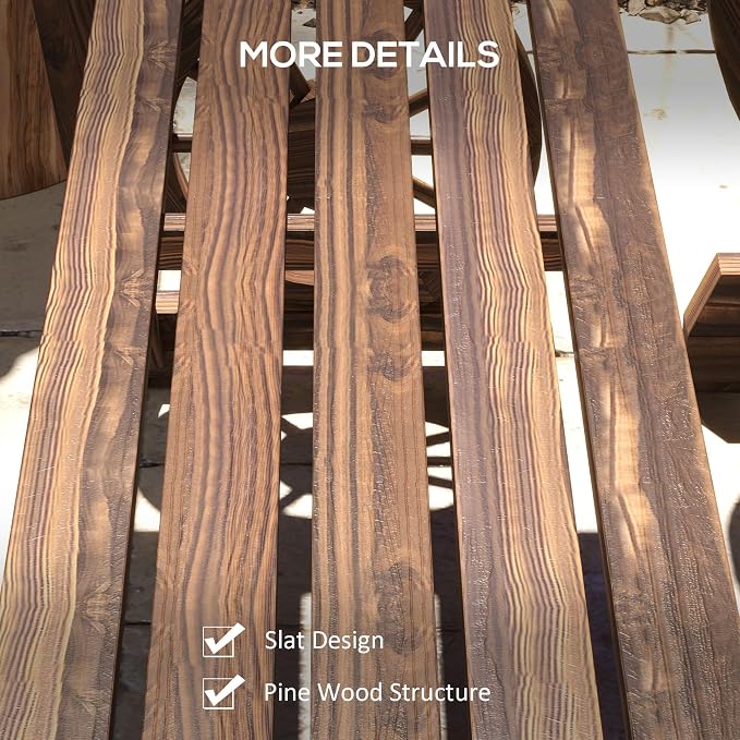 3-Piece Carbonized Pine Patio Dining Set: Wagon Wheel Table & 2 Benches (45.25" L), Rustic Outdoor Furniture for 4-Person, Rain-Ready Slatted Design
