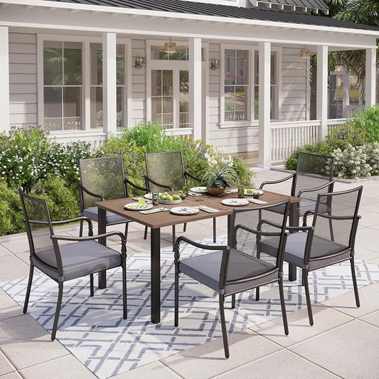 MIXPATIO 7 Pieces Outdoor Patio Dining Set for 6,Outdoor Metal Furniture Dining Set, 6 Metal Chairs with Thickened Cushions, 60" Rectangle Table for Garden Backyard with 1.57" Umbrella Hole