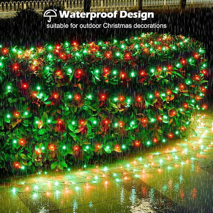 BlcTec Outdoor Christmas Lights 200 LED 8.4ft x 5.2ft Christmas Net Lights with 8 Modes, UL Certified, Timer, Connectable, Waterproof for Trees, Bushes, Yard Outdoor Holiday Decorations, Red Green