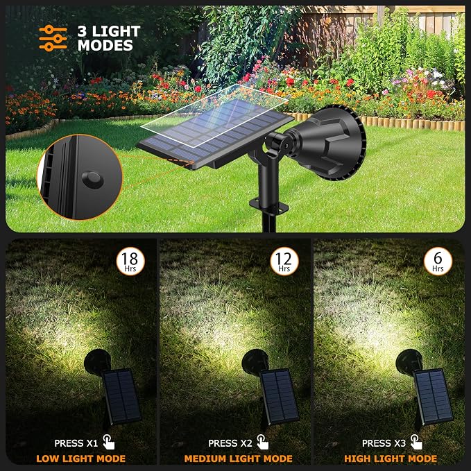Solar Spot Lights Outdoor, 21 LEDs Solar Outdoor Lights Auto On/Off with 3 Modes, IP67 Waterproof Yard Spotlight Landscape Lighting Garden Wall Lights, 2-in-1 Solar Powered Lights, 2Pack