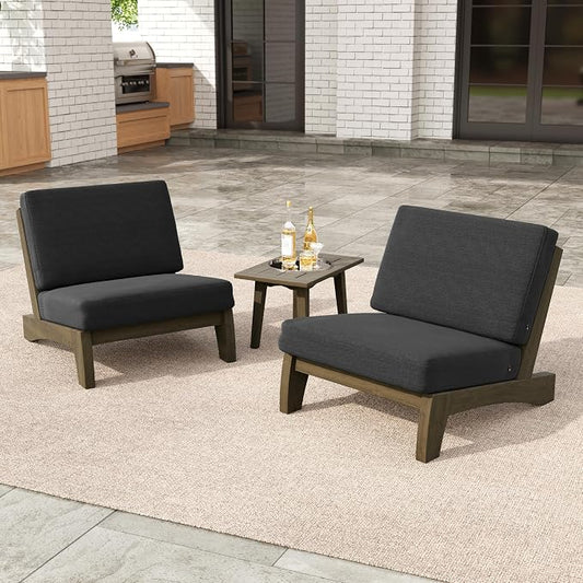 3 Pieces Patio Furniture Sets, All-Weather Outdoor Wood Bistro Set Patio Conversation Side Table Chiars for Balcony, Backyard