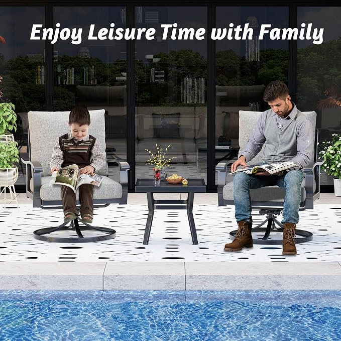 HOMREST Outdoor Swivel Rocker Patio Chairs with Coffee Table 3 PCS Bistro Set, 360 Degree Swivel Rocking Chair Patio Conversation Set with Thickened Cushions for Garden, Deck and Poolside