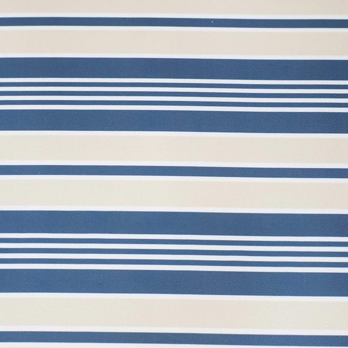 Sunnydaze Carlow 7-Piece Rattan and Acacia Outdoor Dining Set - 1 Table and 6 Chairs with Seat Cushions - Blue Stripe