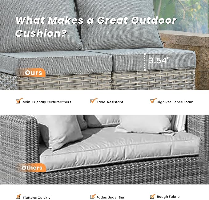 Outdoor Patio Furniture Sets,5 PCS Patio Conversation Set Outside Rattan Sectional Sofa with Coffee Table Fit Backyard Porch Garden Poolside Balcony