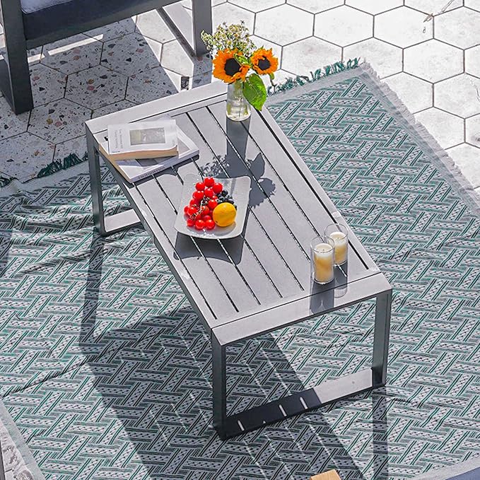 Sundale Outdoor Coffee Table, 40 Inch Rectangle Patio Coffee Tables for Outside, All-Weather Aluminum Coffee Side Table for Deck, Backyard, Balcony