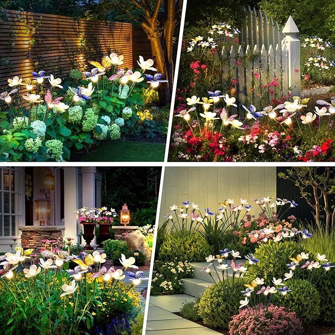 FENSAN Solar Garden Lights,4packs-32LED Outdoor Solar Powered Decor for Yard, Patio, Pathway, IP65 Waterproof Butterfly Lights