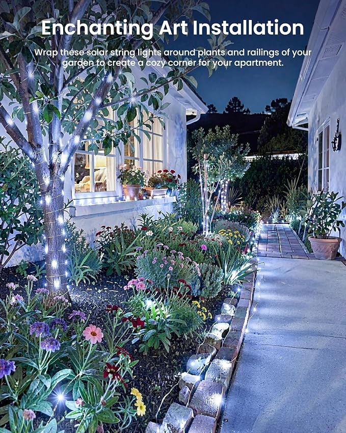 Solar Fairy Lights,33Ft 100 LED Solar String Lights with 8 Modes Pure White | IP65 Waterproof Solar Twinkle Lights Outdoor & Indoor, Patio Lights for Tree Garden Party Wedding Christmas Decoration
