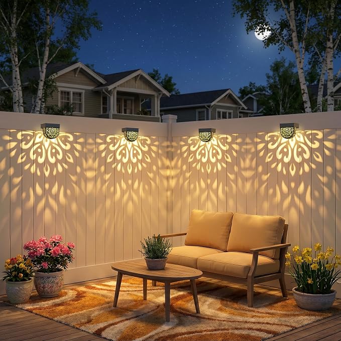 Solar Fence Lights 6 Pack Solar Deck Step Wall Lights Outdoor Waterproof LED Decorations Warm Yellow Light Decorative Lighting for Garden, Front Door, Backyard (Black 1)