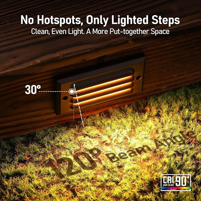 LEONLITE 12-Pack 5CCT 6 Inch Low Voltage LED Step Lights Outdoor | Horizontal Louvered Stair Lights, 12–24V AC/DC, IP65 Waterproof, 1800/2700/3000/4000/5000K, ETL, Aluminum, Oil Rubbed Bronze