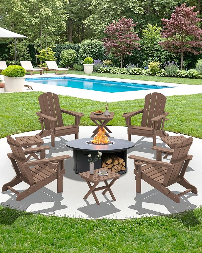 SERWALL Folding Outdoor Side Table Set of 2, Portable Adirondack Side Table, Brown