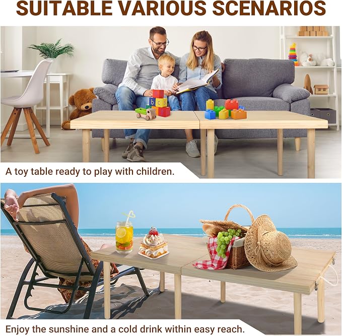 Boho Wooden Low Picnic Table, 60" x 30" Portable Foldable Beach Picnic Table for 6-8 People to Beach, BBQ, Camping, Party, Garden, Outdoor, Indoor (Extra Large)