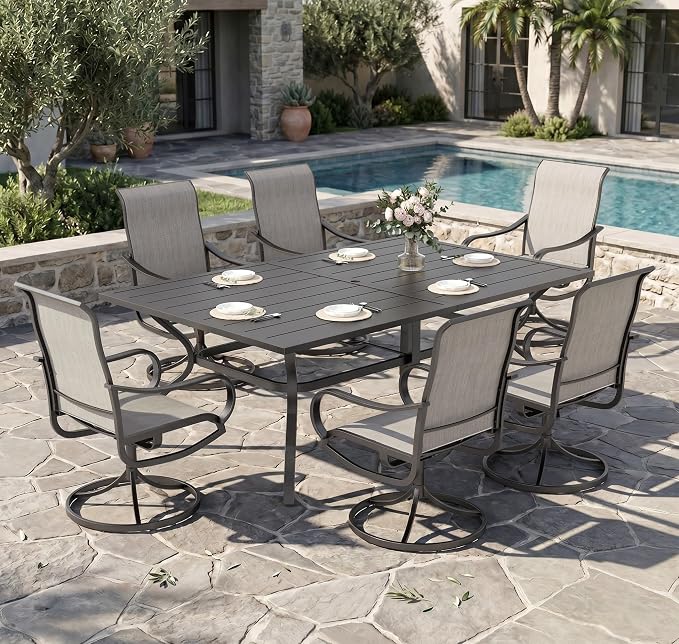Sophia & William Outdoor Dining Set for 6 Patio Dining Sets 7 Pieces Outdoor Table and Chairs Set with Swivel Patio Chairs 60"x 38" Metal Table for Garden Pool All Weather (Grey)