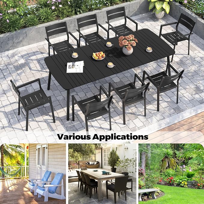 Crestlive Products Outdoor Dining Table for 8-10 People, 95in Patio Rectangle Table, Aluminum Frame with Durable Wood-Like Tabletop and Umbrella Hole Perfect for Patio, Garden, and Lawn