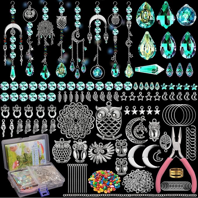 WASTROYAL 420pcs DIY Sun Catchers Making Kit for Adults Prism Hanging Decor | Crystal Suncatcher Kit, DIY Crystal Hanging Prisms for Window/Garden, Rainbow Maker, Art and Crafts for Adults with Tutorial