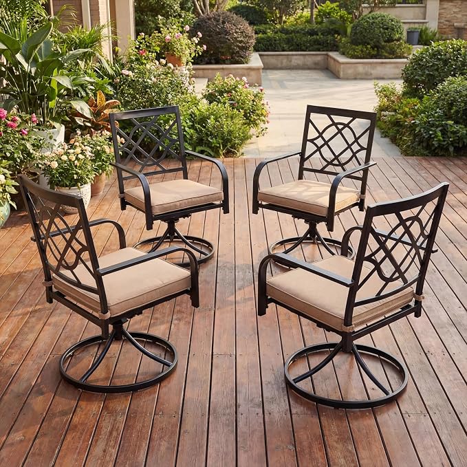 Oakcloud Outdoor Metal Swivel Dining Chairs, Strong Capacity Patio Chairs Set of 4, Patio Dining Chair Patio Furniture with Cushion for Garden, Backyard, Bistro, Black