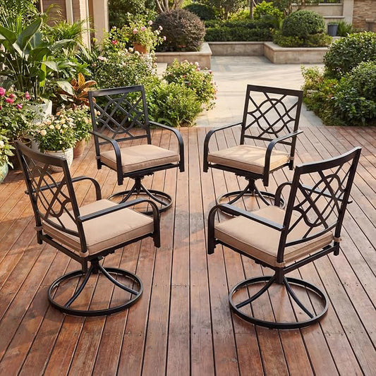Oakcloud Outdoor Metal Swivel Dining Chairs, Strong Capacity Patio Chairs Set of 4, Patio Dining Chair Patio Furniture with Cushion for Garden, Backyard, Bistro, Black