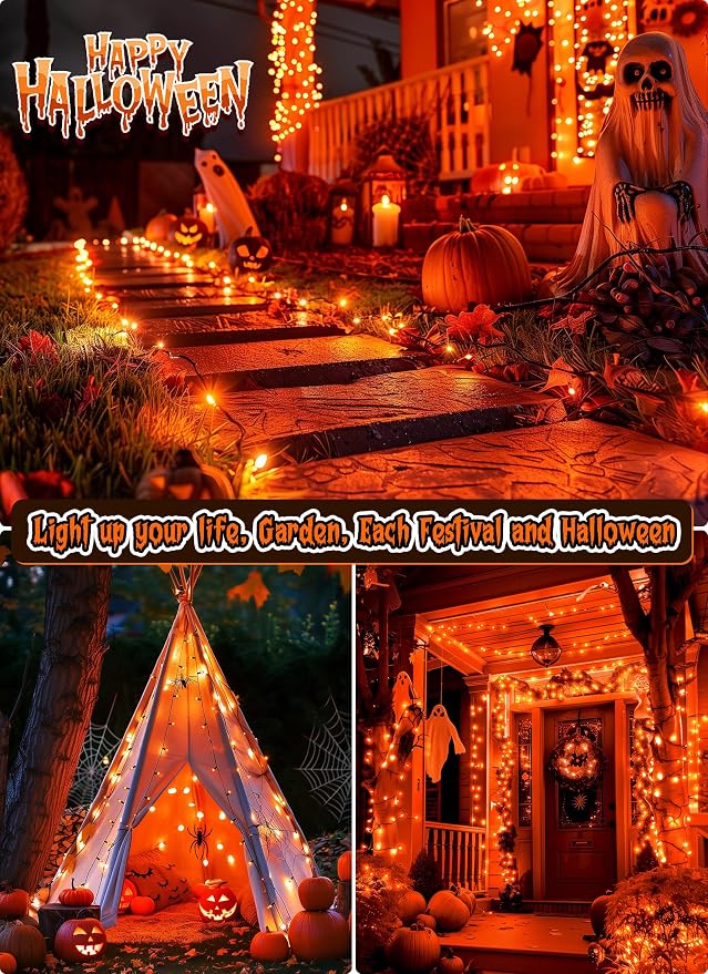 2 Pack Orange Halloween Mini Lights, 10 Feet 50 Count Mini String Lights | Total 100 Count Incandescent Bulb, Connectable Halloween Light for Haunted House Ghost Party Holiday Window Indoor Decoration