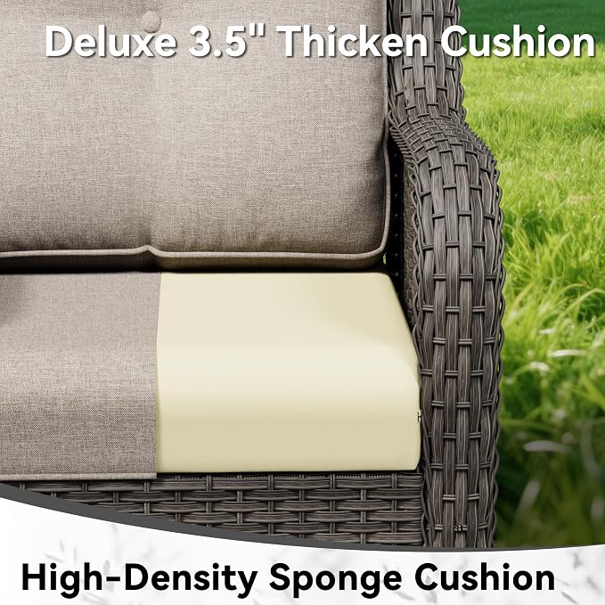 Outdoor Rocking Chair, Wicker Patio Chair with Thickened Olefin Cushions, High Back and Deep Seating, Hand-Woven PE Rattan for Porch, Deck, Balcony, Beige