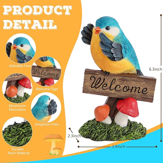 Leekung Bird Garden Statue Welcome Sign Outdoor Garden Decor for Patio Yard | Resin Bird Figurine Welcome Sign, Weather-Resistant Garden Statue for Front Porch,Entryway,Shelf,Table,Gift for Bird Lovers